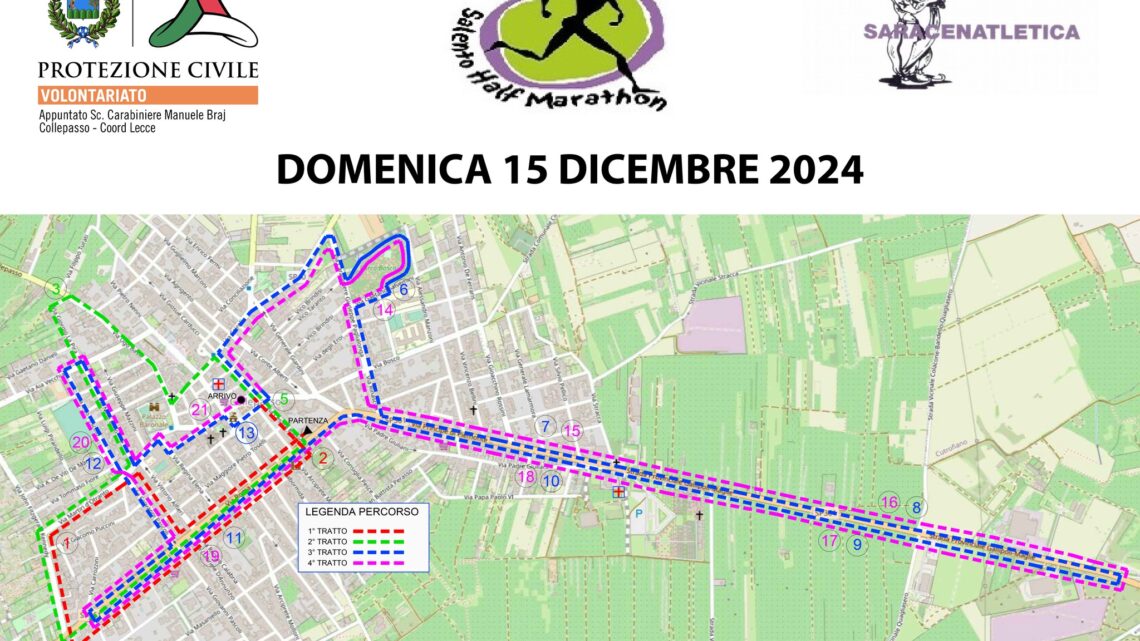 38ª Salento Half Marathon del 15 dicembre, itinerario e percorsi alternativi: comunicato della Protezione Civile Collepasso