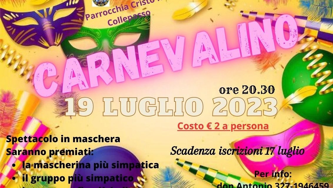 La Parrocchia “Cristo Re” organizza il “Carnevalino”, spettacolo in maschera (19 luglio, ore 20.30)