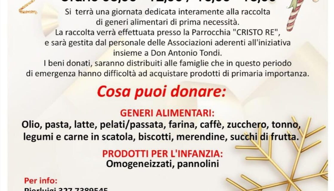 21 dicembre, Giornata di volontariato e solidarietà organizzata da Fidas, Pro Loco e Parrocchia Cristo Re