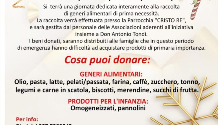 21 dicembre, Giornata di volontariato e solidarietà organizzata da Fidas, Pro Loco e Parrocchia Cristo Re