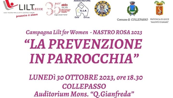 “La prevenzione in parrocchia”, incontro sulla prevenzione dei tumori al seno (30 ottobre, ore 18.30, Auditorium Parrocchia “Cristo Re”)