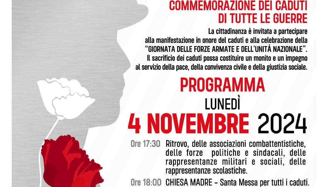 4 novembre: Festa dell’Unità nazionale, Giornata delle Forze Armate e Commemorazione Caduti di tutte le guerre