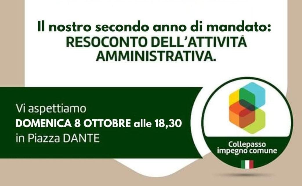 “Il nostro secondo anno di mandato: resoconto dell’attività amministrativa”: pubblico comizio della maggioranza (8 ottobre, ore 18.30, piazza Dante)