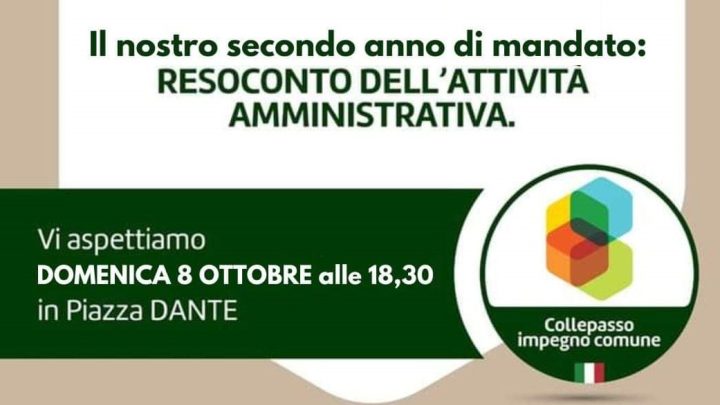 “Il nostro secondo anno di mandato: resoconto dell’attività amministrativa”: pubblico comizio della maggioranza (8 ottobre, ore 18.30, piazza Dante)