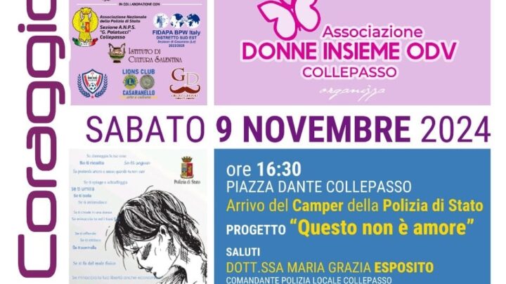 “Diamo voce al coraggio”: il 9 novembre iniziativa di “Donne Insieme OdV”. Presente Alessandra Accardo, la coraggiosa poliziotta vittima di violenza