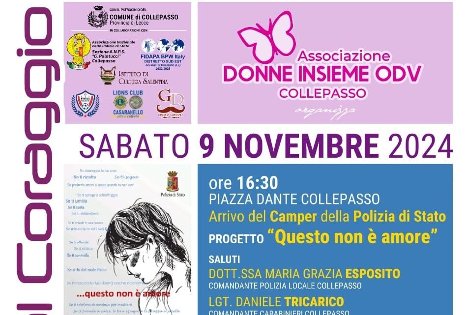 “Diamo voce al coraggio”: il 9 novembre iniziativa di “Donne Insieme OdV”. Presente Alessandra Accardo, la coraggiosa poliziotta vittima di violenza