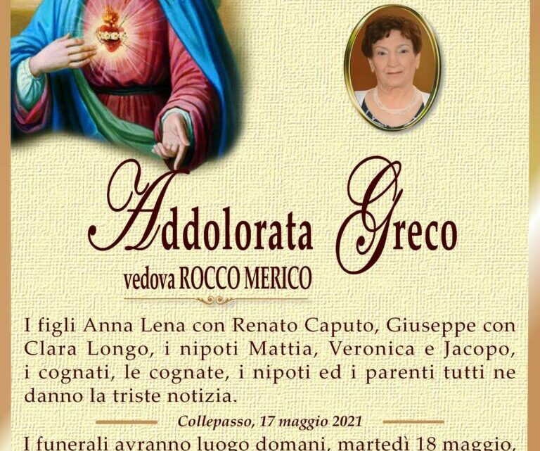 È morta Addolorata Greco, ved. Merico