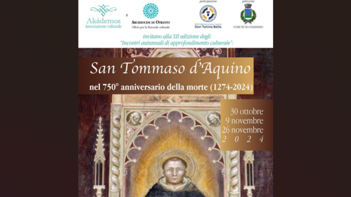 “Incontri autunnali di approfondimento culturale” di Akádemos dedicati a San Tommaso: 2° incontro sabato 9 novembre, ore 19, Aula consiliare