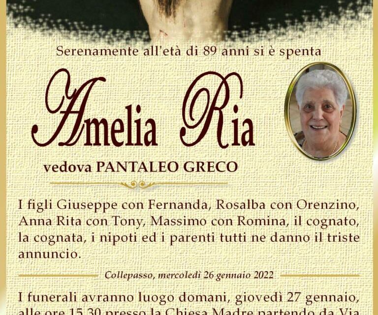 È morta Amelia Ria, ved. Greco