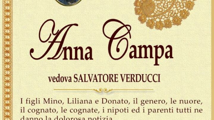 È morta Anna Campa, ved. Verducci