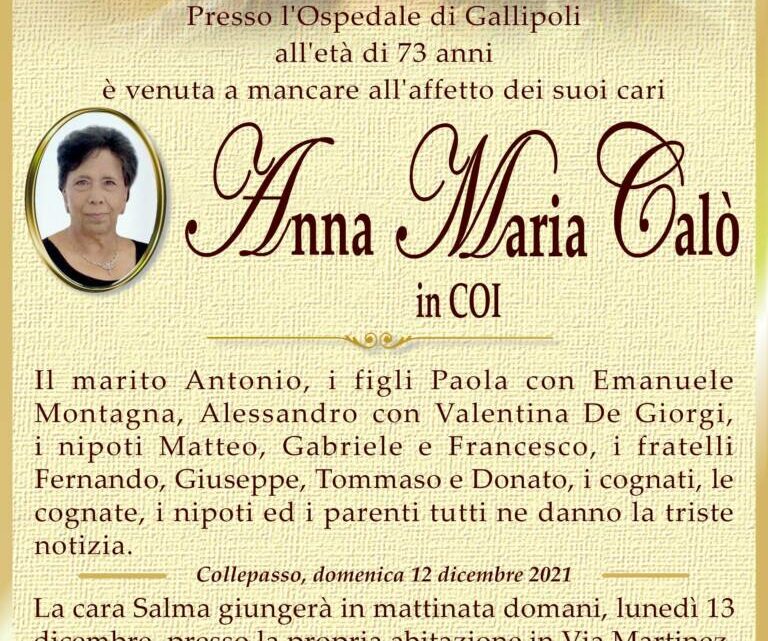 È morta Anna Maria Calò in Coi