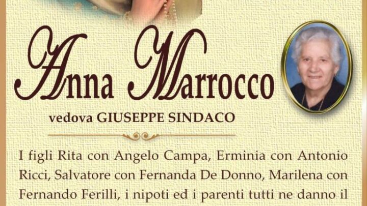 È morta Anna Marrocco, ved. Sindaco