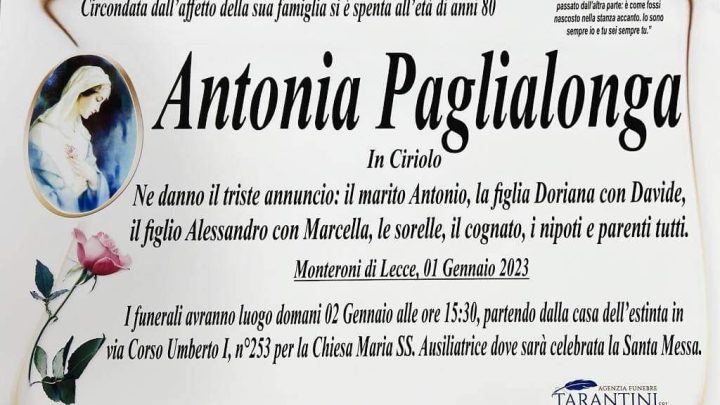 È morta Antonia Paglialonga in Ciriolo