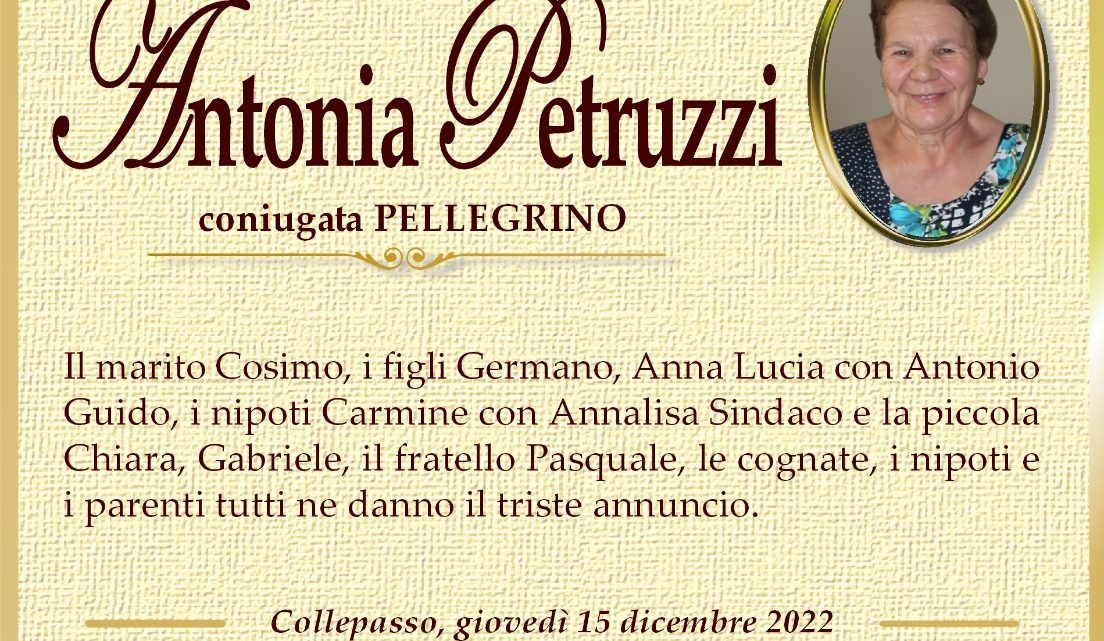 È morta Antonia Petruzzi in Pellegrino