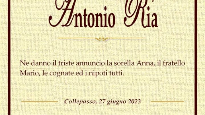 È morto Antonio Ria