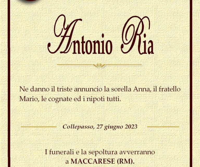 È morto Antonio Ria