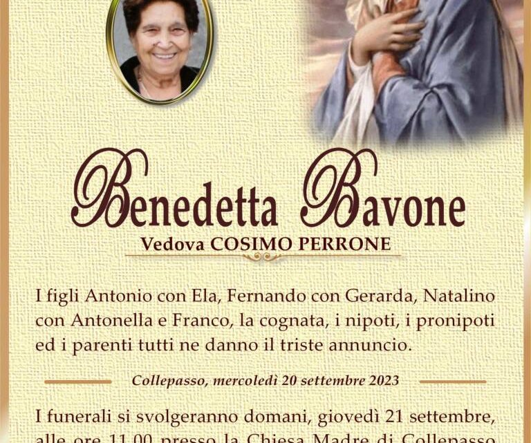 È morta Benedetta Bavone, ved. Perrone