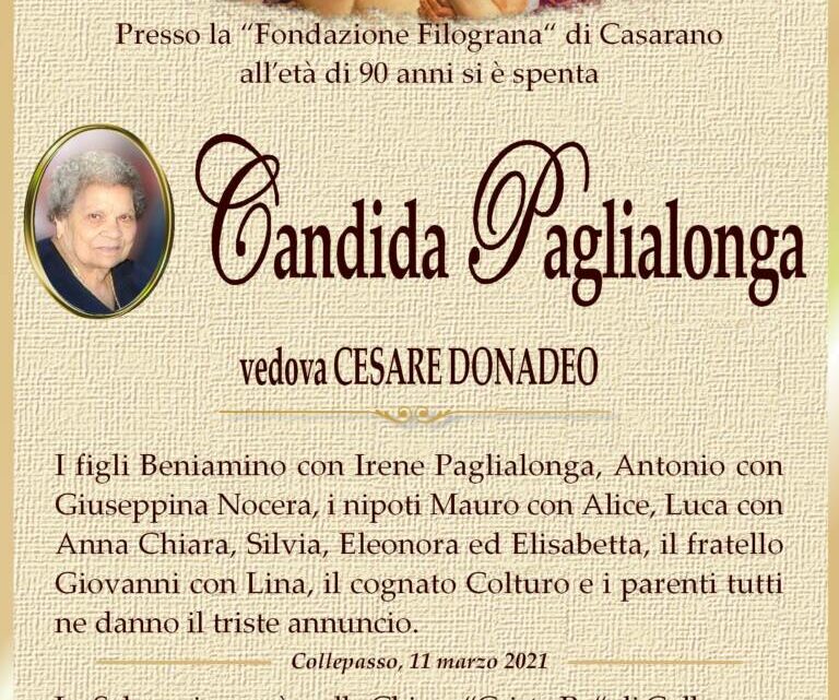 È morta Candida Paglialonga, ved. Donadeo