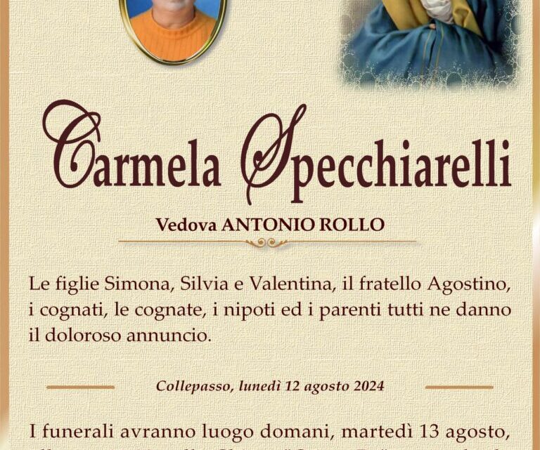 È morta Carmela Specchiarelli, ved. Rollo