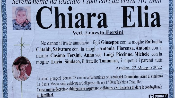 È morta Chiara Elia, ved. Fersini