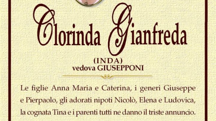 È morta Clorinda Gianfreda, ved. Giusepponi