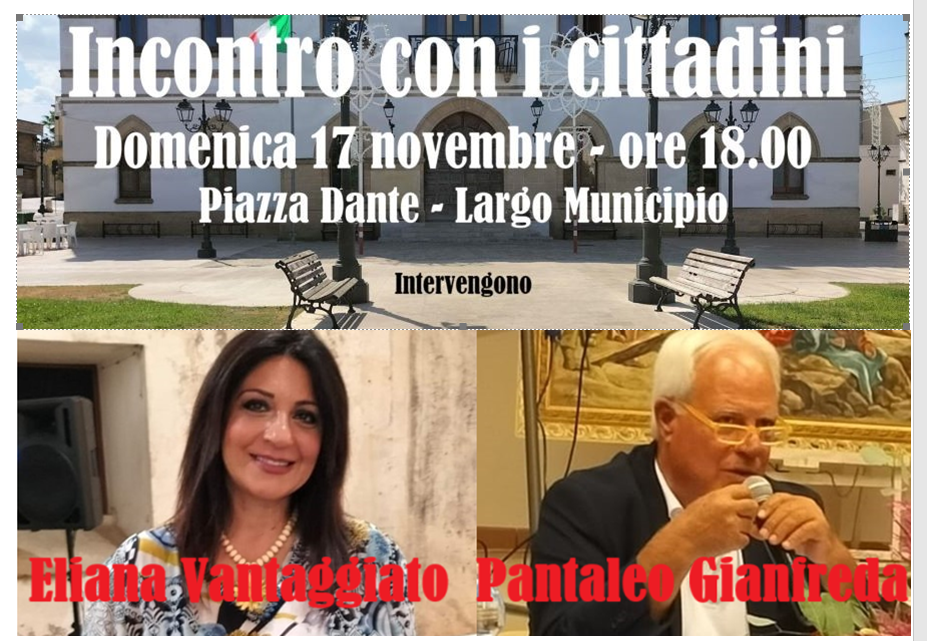 Incontro con i cittadini in Largo Municipio con la cons. Eliana Vantaggiato e Pantaleo Gianfreda (17 novembre, ore 18)