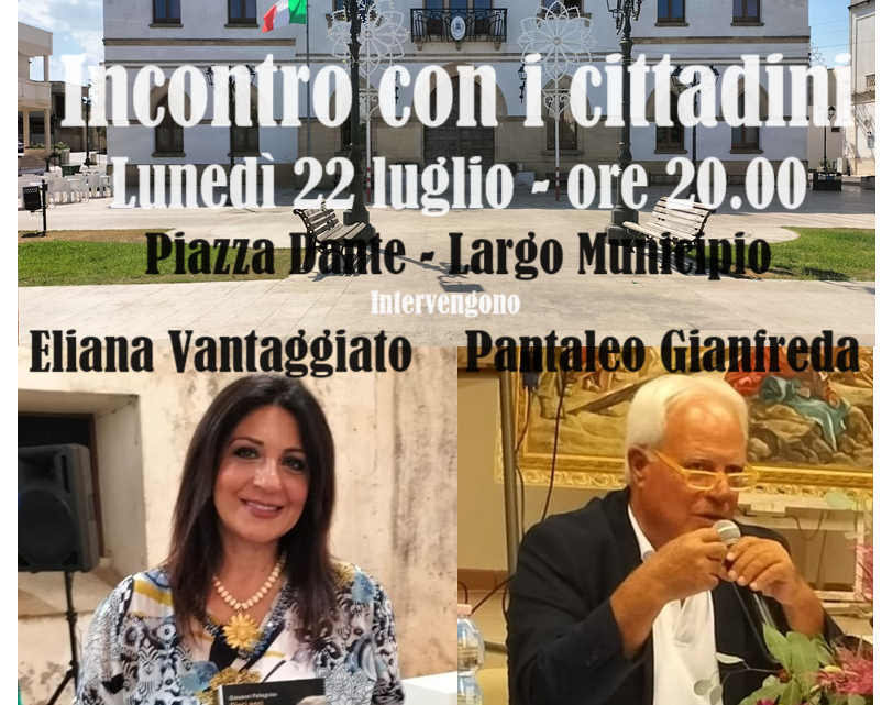 “Incontro con i cittadini” in piazza Dante con la consigliera Eliana Vantaggiato e Pantaleo Gianfreda (lunedì 22 luglio, ore 20)