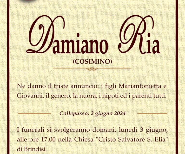 È morto Damiano “Cosimino” Ria