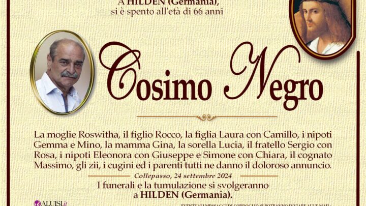 È morto Cosimo Negro