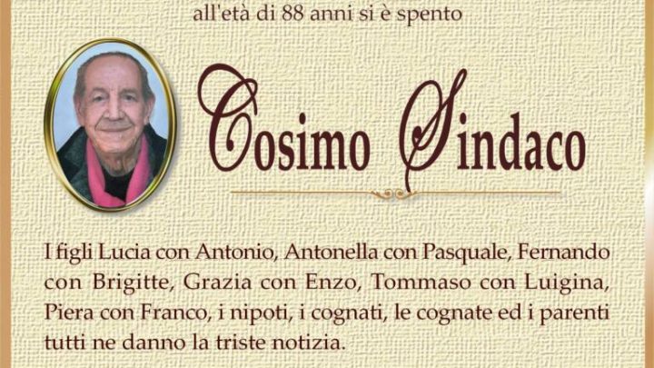 È morto Cosimo Sindaco