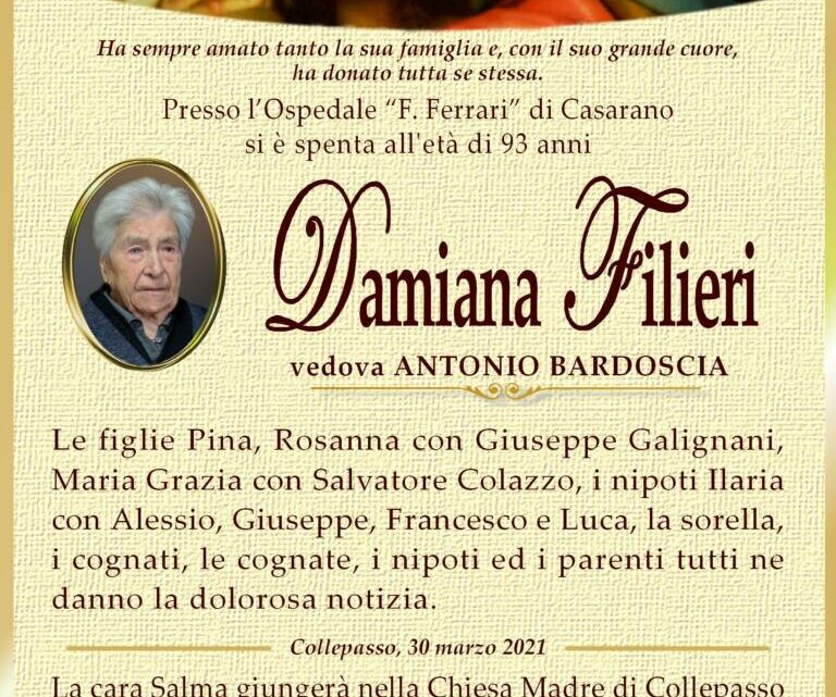 È morta Damiana Filieri, ved.Bardoscia