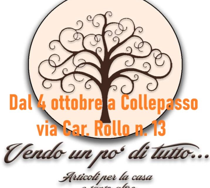 “Vendo un po’ di tutto… articoli per la casa” di L. De Simone si trasferisce dal 4 ottobre a Collepasso