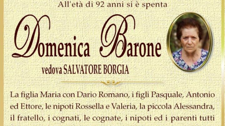 È morta Domenica Barone, ved. Borgia