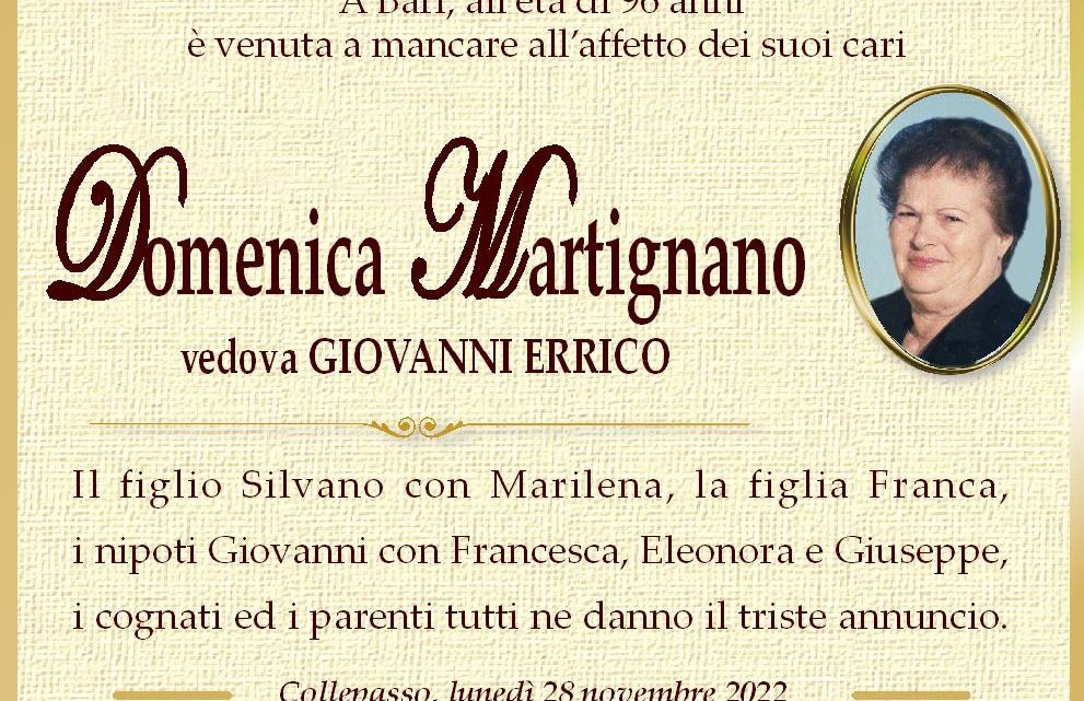 È morta Domenica Martignano, ved. Errico