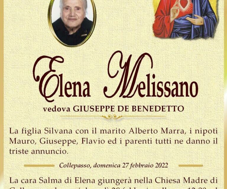 È morta Elena Melissano, ved. De Benedetto