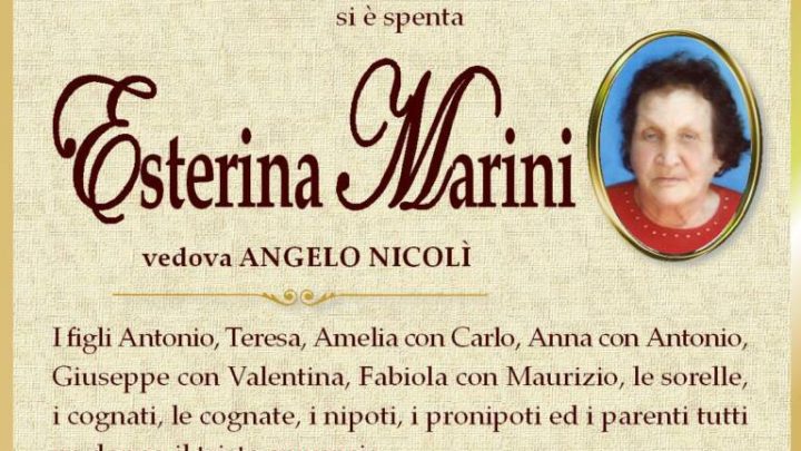 È morta Esterina Marini, ved. Nicolì