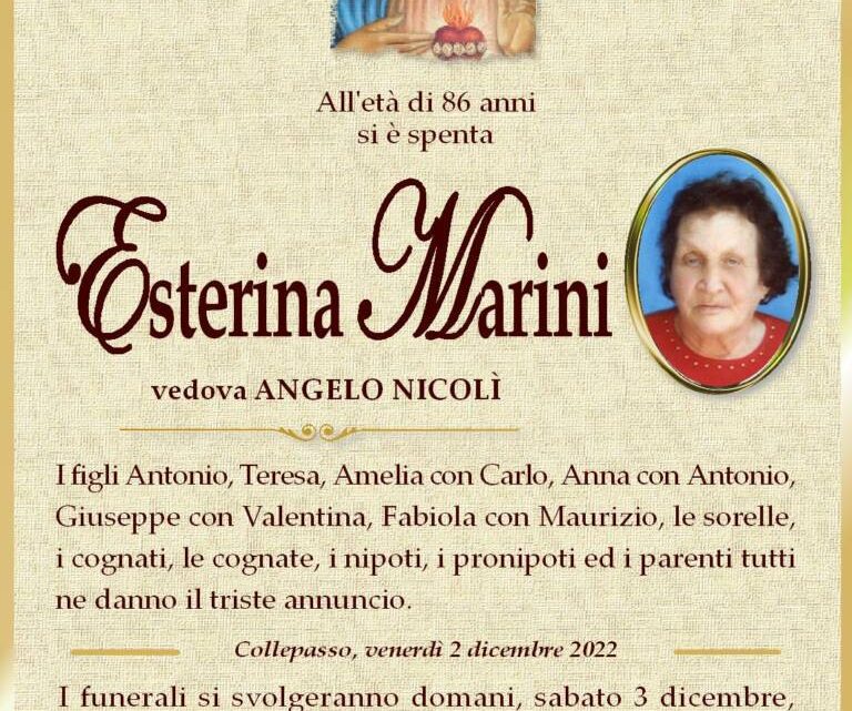 È morta Esterina Marini, ved. Nicolì