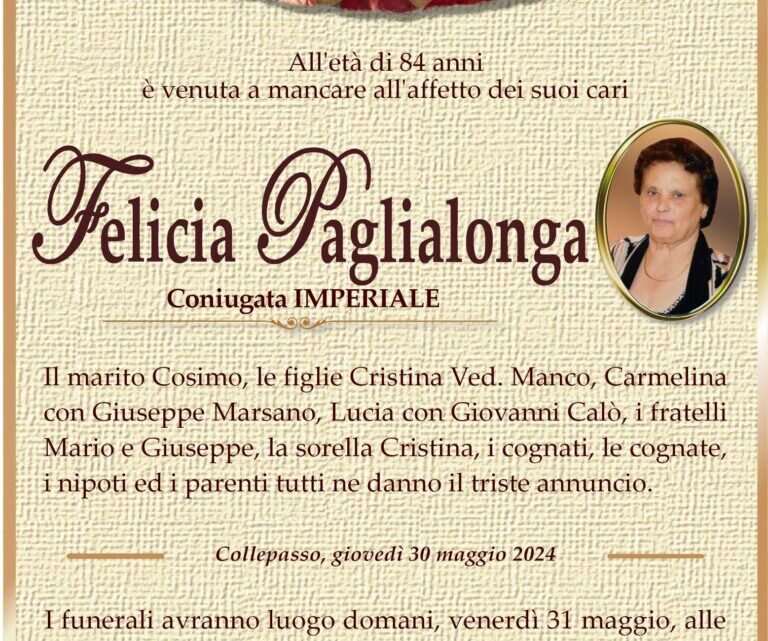 È morta Felicia Paglialonga coniug. Imperiale