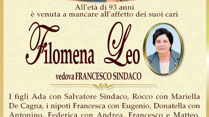 È morta Filomena Leo, ved. Sindaco