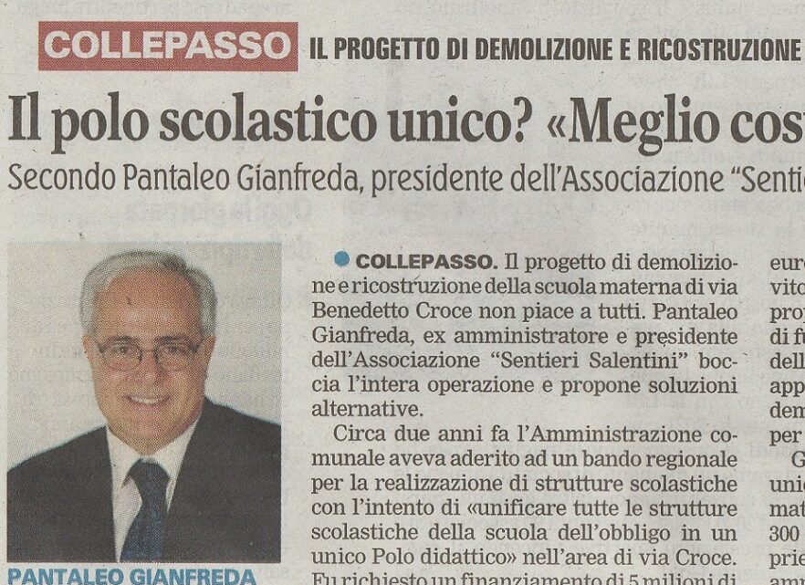 La Gazzetta del Mezzogiorno: “Il polo scolastico unico? «Meglio costruirlo ex novo nell’area di San Sumà»”