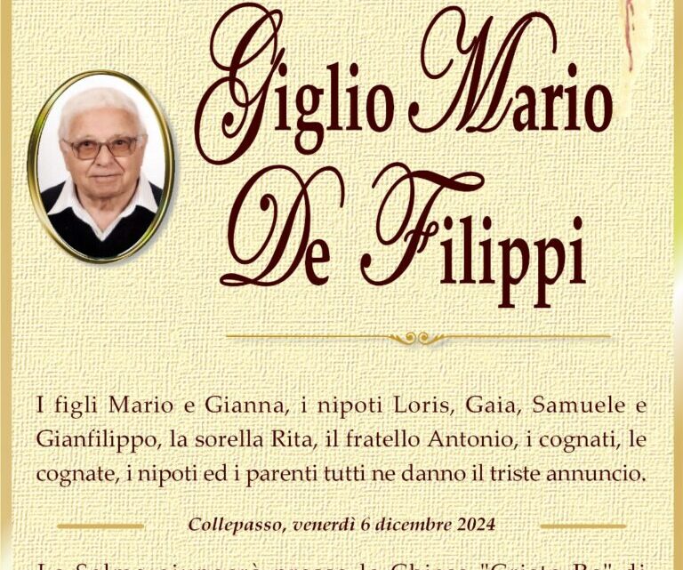 È morto Giglio Mario De Filippi