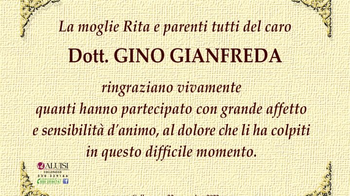 La moglie e i parenti del defunto dr. Gino Gianfreda ringraziano