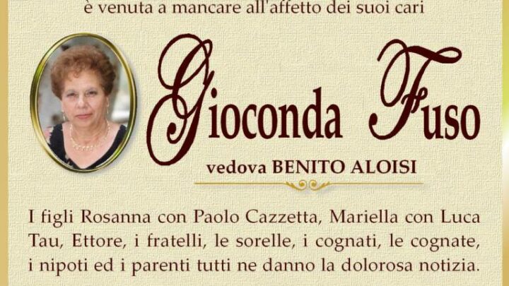 È morta Gioconda Fuso, ved. Aloisi