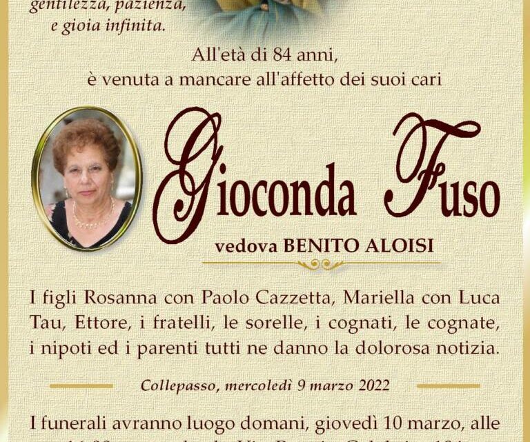 È morta Gioconda Fuso, ved. Aloisi