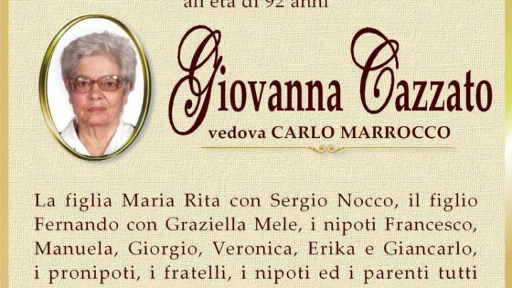 È morta Giovanna Cazzato, ved. Marrocco