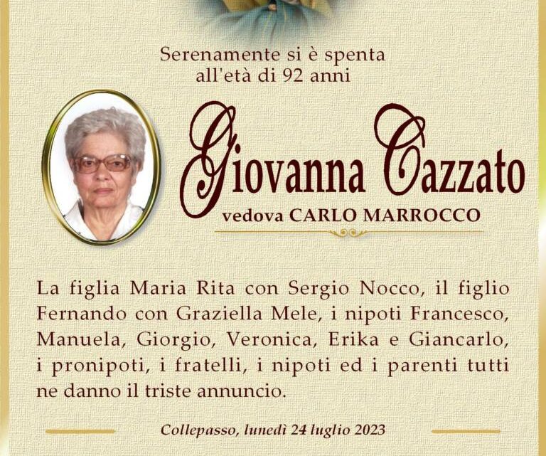 È morta Giovanna Cazzato, ved. Marrocco