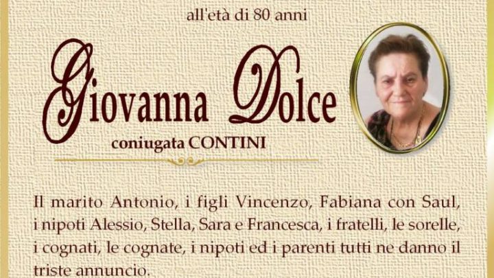 È morta Giovanna Dolce, coniug. Contini