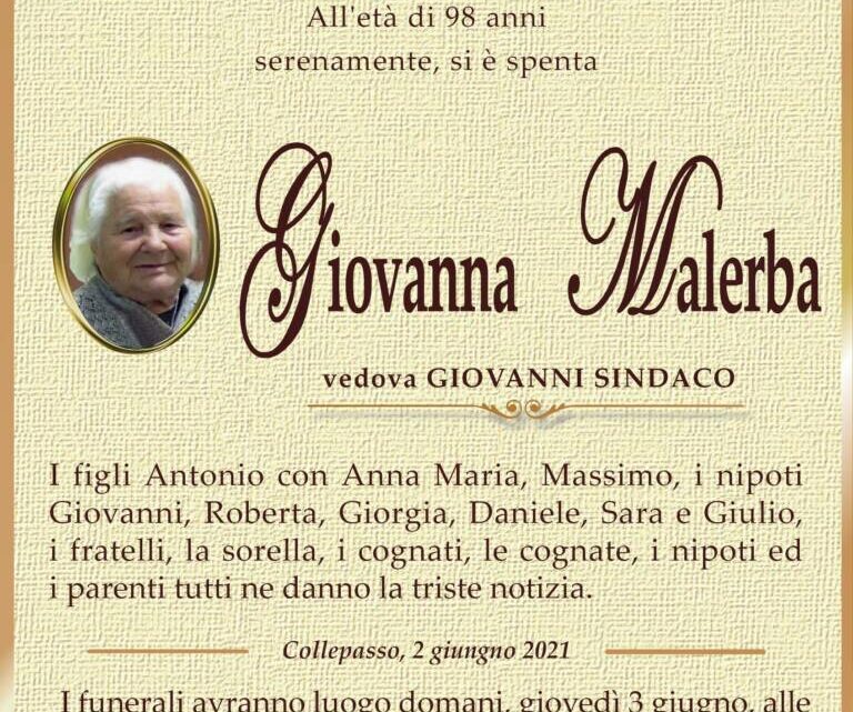 È morta Giovanna Malerba, ved. Sindaco