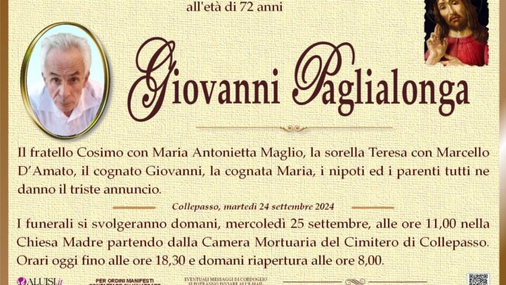 È morto Giovanni Paglialonga