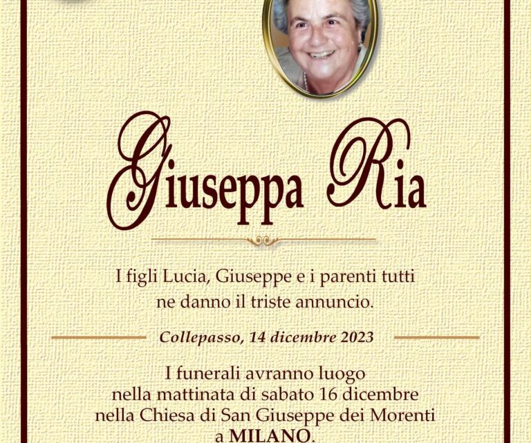 È morta Giuseppa Ria